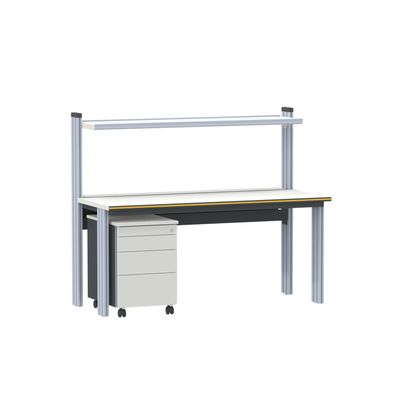 Arbeitsplatz primus two basic mit Funktionsfachboden und Rollcontainer (konfigurierbar) Arbeitsplatz primus two basic mit Funktionsfachboden und Rollcontainer (konfigurierbar)