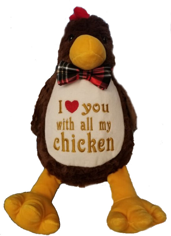Chicken Stuffed Animal with Custom Embroidery.