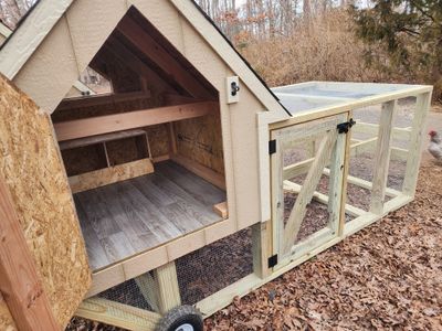 4x4 Chicken Tractor Coop with smart siding, pressure-treated legs, wheels and attached run!