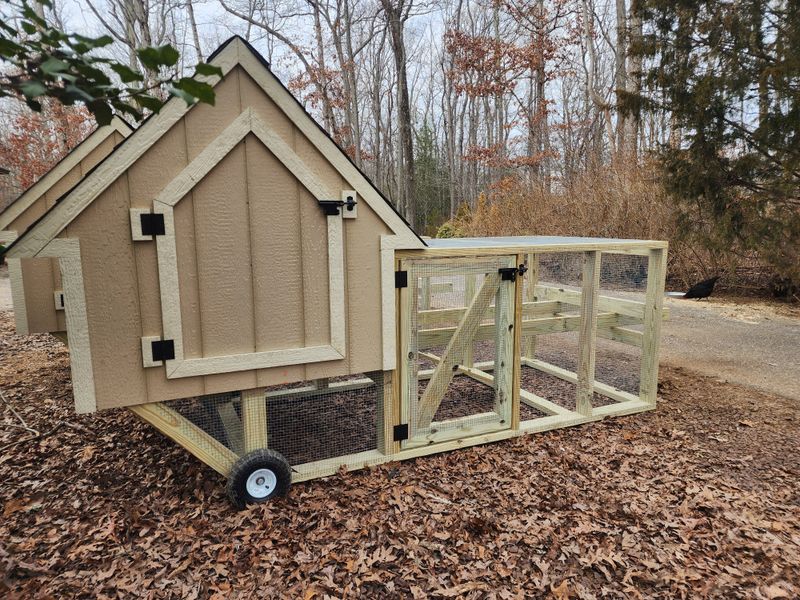 4x4 Chicken Tractor Coop with smart siding, pressure-treated legs, wheels and attached run!