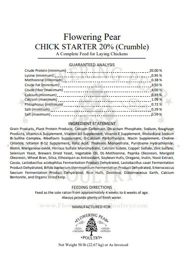 Original SPECIAL BLEND Flowering Pear Poultry recipe STARTER/GROWER CHICK Feed 20% protein Crumble