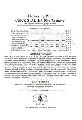 Original SPECIAL BLEND Flowering Pear Poultry recipe STARTER/GROWER CHICK Feed 20% protein Crumble