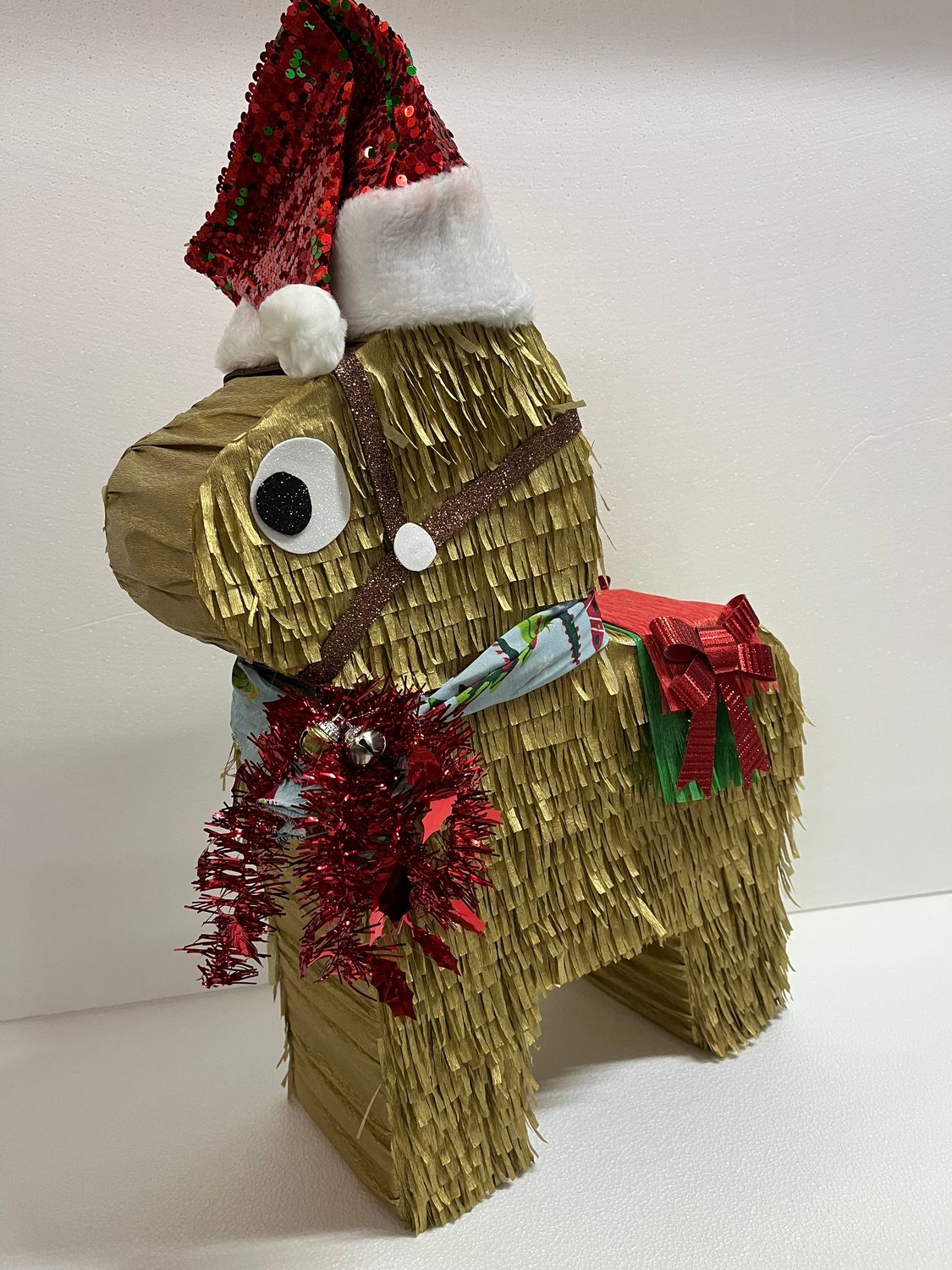 Burro Navideno Dorado Pinata / Gold Christmas theme Donkey Handmade Pinata