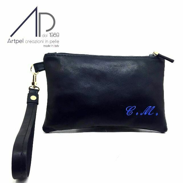 Pochette nera in pelle personalizzata
