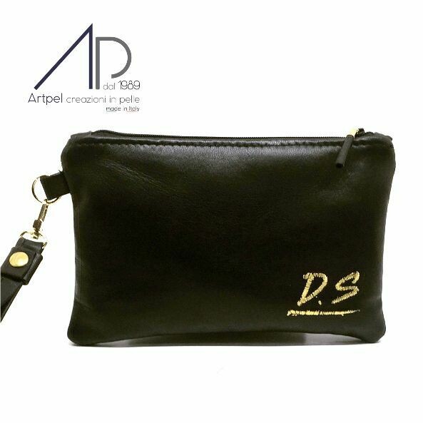 Pochette in pelle nera