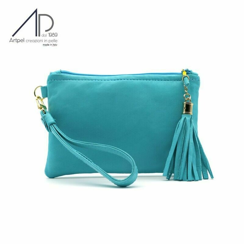 Pochette turchese in pelle
