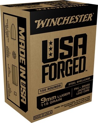 Winchester Ammo WIN9S USA Forged 9mm Luger 115 gr Full Metal Jacket (FMJ) Steel 150 count box