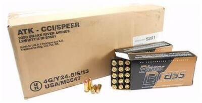 CCI 5201 Blazer Brass 9mm Luger 124 gr Full Metal Jacket (FMJ) 1000 Count Case pack