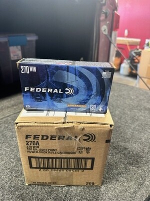 WHOLESALE Federal 270A Power-Shok Hunting 270 Win 130 gr Jacketed Soft Point (JSP) 20 Per Box/ 10 Cs  200ct Case