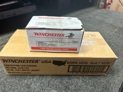 WHOLESALE Winchester Ammo W223150 USA 223 Rem 55 gr 3240 fps Full Metal Jacket (FMJ) 150 Bx/4 Cs (Value Pack) 600ct Case