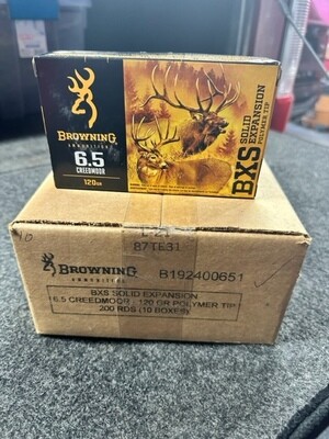 WHOLESALE Browning Ammo B192400651 BXS Big Game & Deer 6.5 Creedmoor 120 gr Lead Free Solid Expansion Polymer Tip 20 Per Box/10 Cs 200ct Case