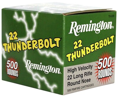 Remington Ammunition 21241 Thunderbolt Rimfire 22 LR 40 gr Round Nose (RN) 500 Per Box