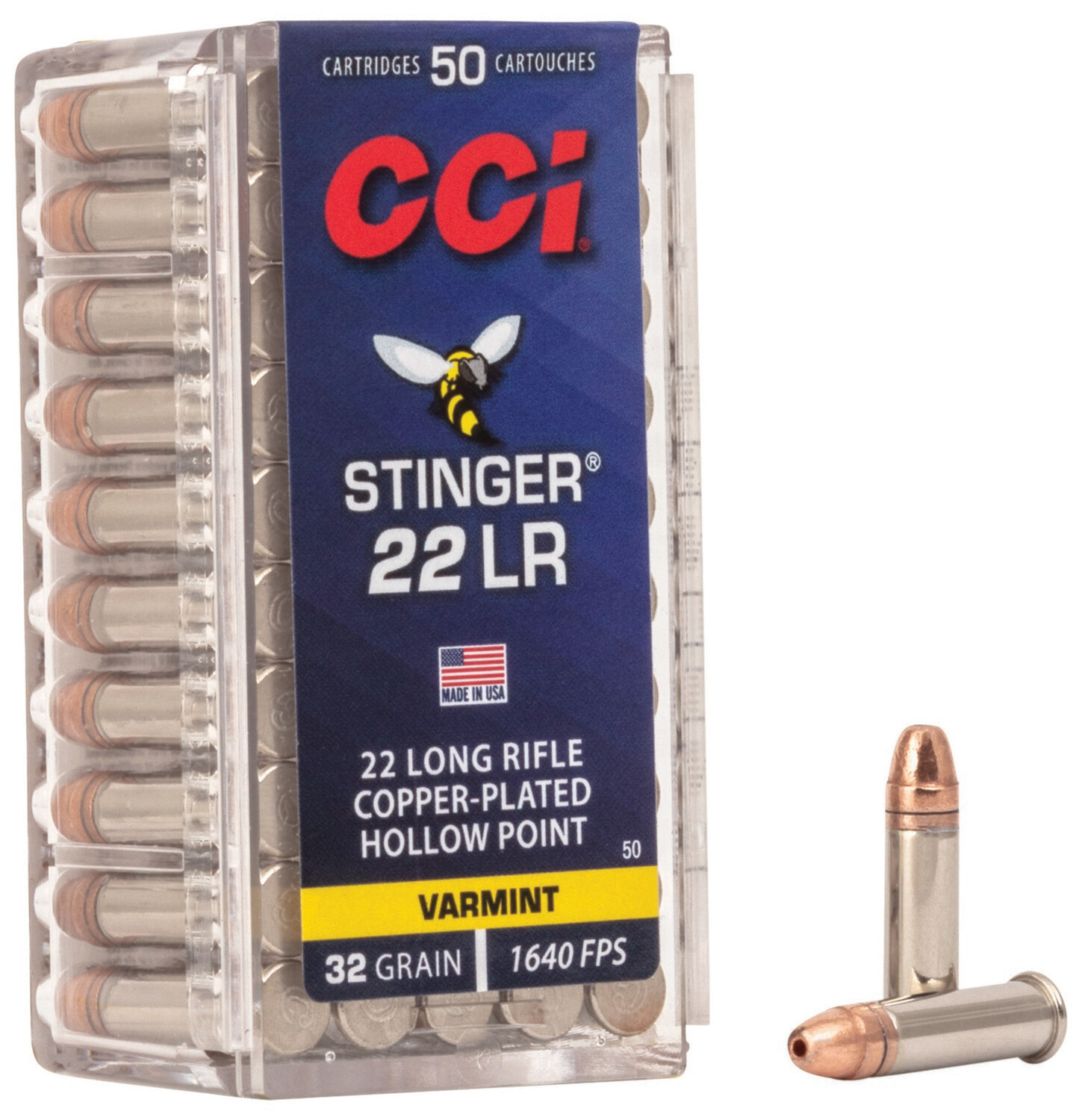 CCI 0050 Varmint Stinger 22 LR 32 gr Copper Plated Hollow Point (CPHP) 50ct