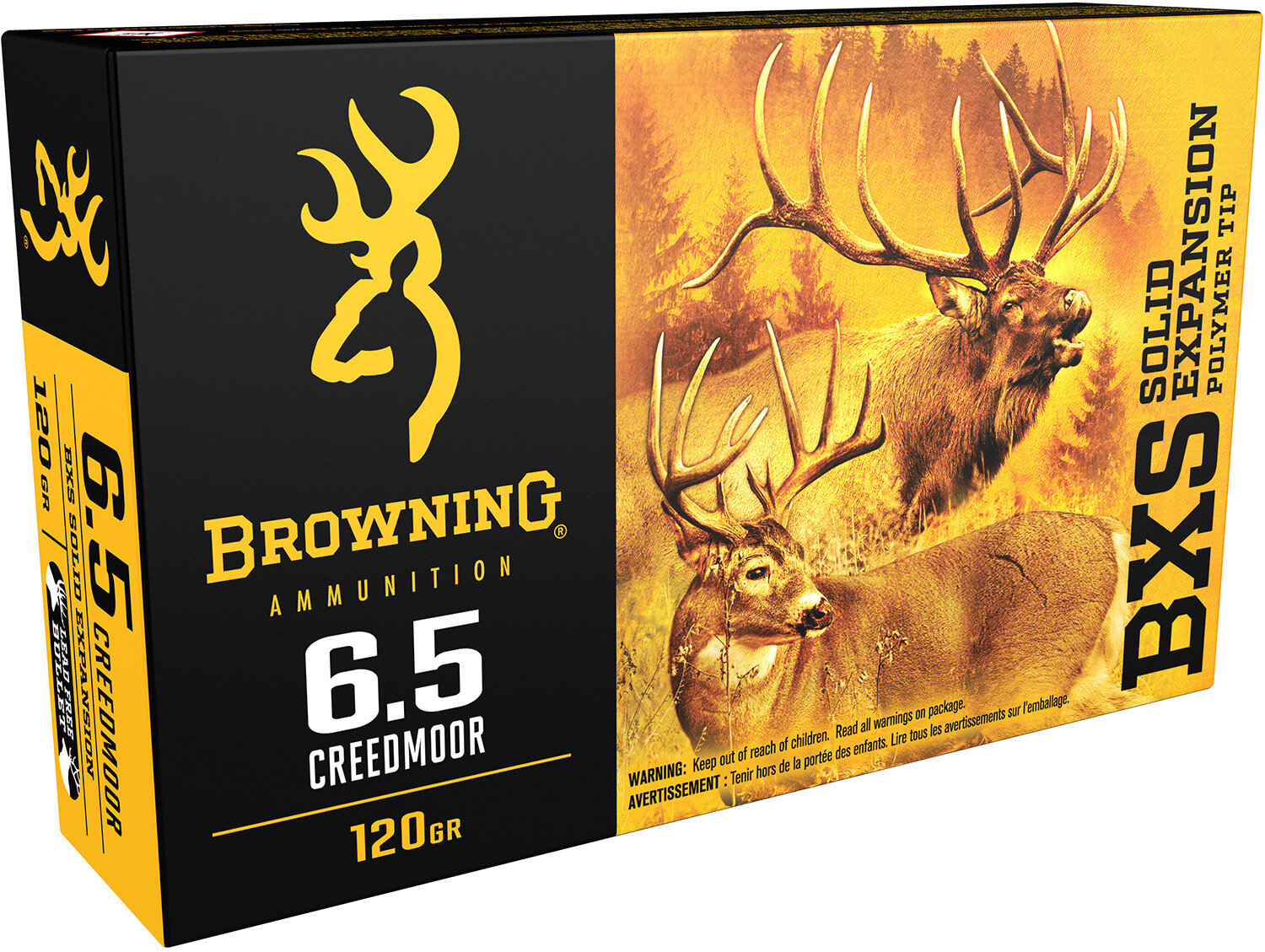 Browning Ammo B192400651 BXS Big Game & Deer 6.5 Creedmoor 120 gr Lead Free Solid Expansion Polymer Tip 20 Per Box