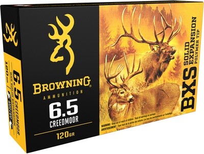 Browning Ammo B192400651 BXS Big Game &amp; Deer 6.5 Creedmoor 120 gr Lead Free Solid Expansion Polymer Tip 20 Per Box