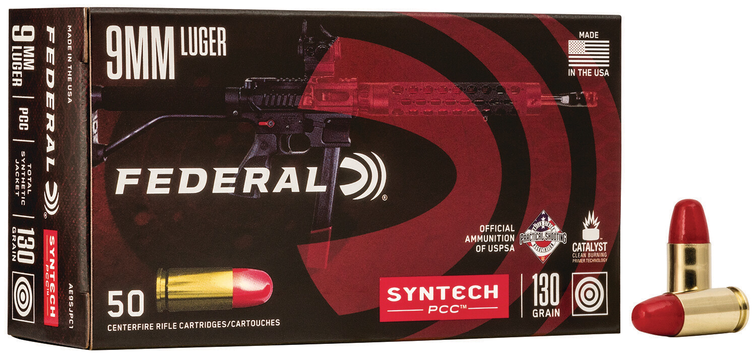 Federal AE9SJPC1 American Eagle 9mm Luger 130 gr Total Syntech Jacket Flat Nose (TSJFN) 50 ct Box