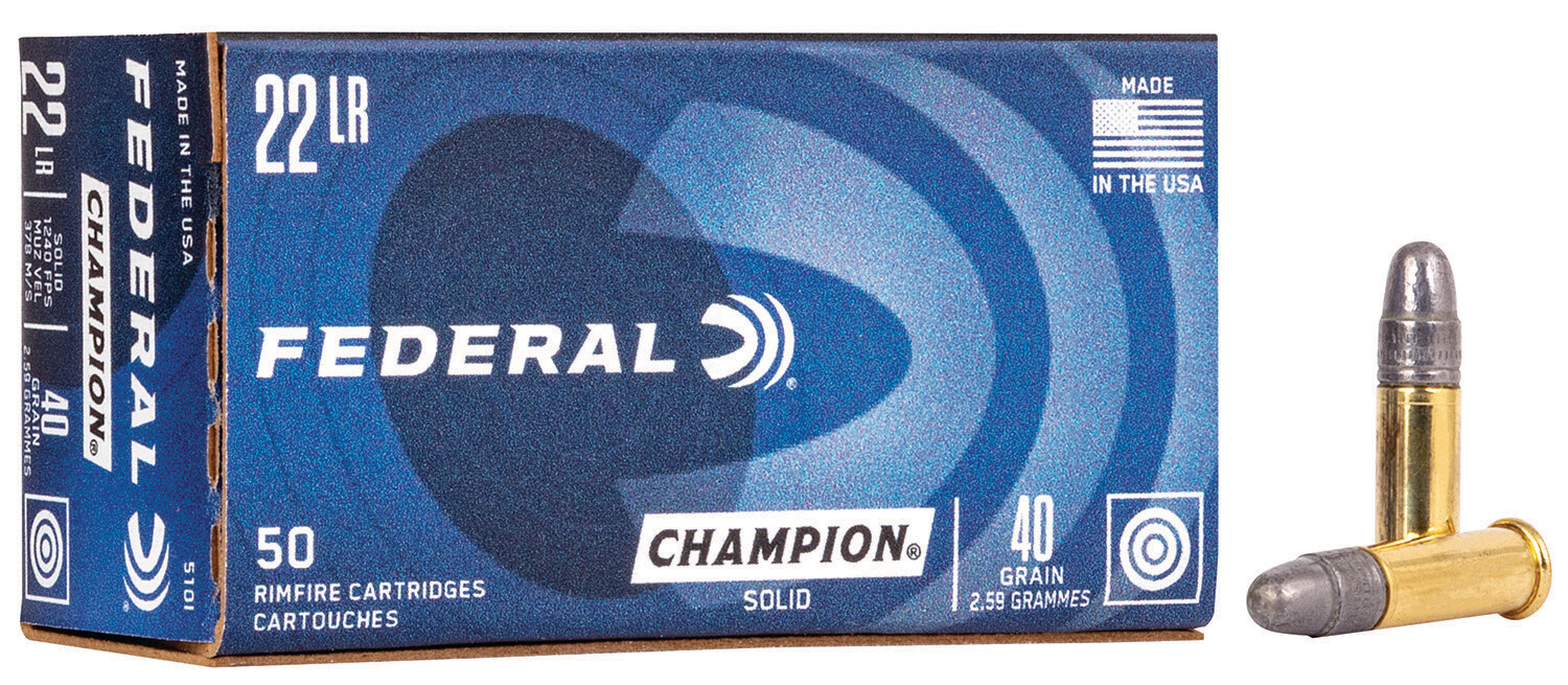 Federal 510 Champion Training Rimfire 22 LR 40 gr Lead Round Nose (LRN) 50 Per Box and 500ct per brick total