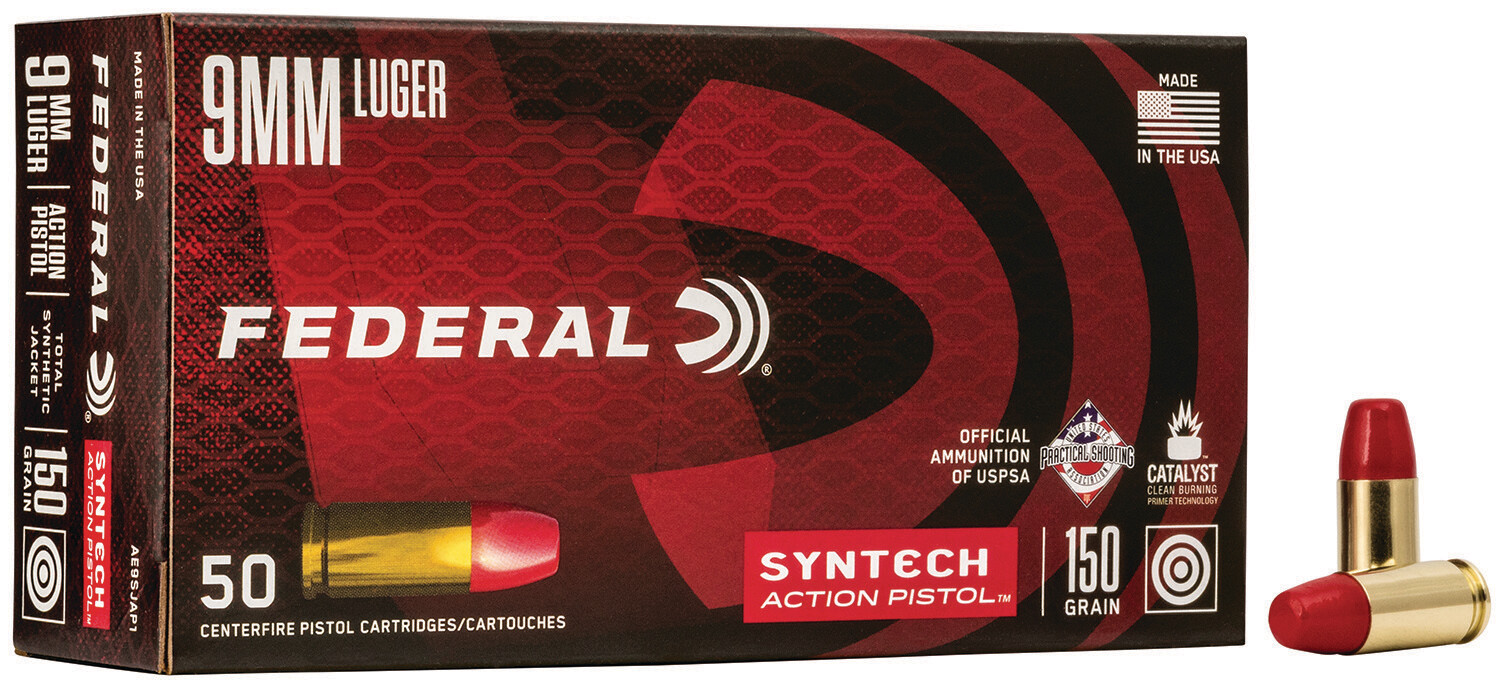 Federal AE9SJAP1 American Eagle 9mm Luger 150 gr Total Syntech Jacket Flat Nose (TSJFN) 50 count box
