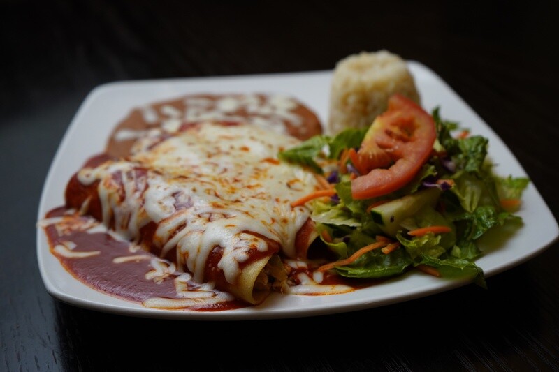 CHICKEN ENCHILADAS IN GREEN OR RED SAUCE