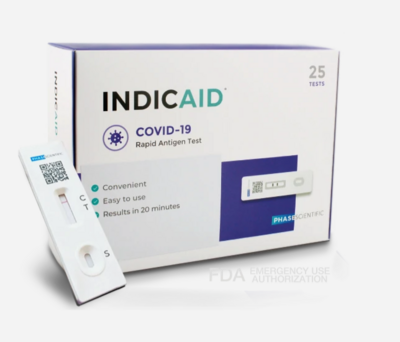 INDICAID Covid-19 Rapid Antigen Test, 25 Tests/Pack, Free Ground Shipping