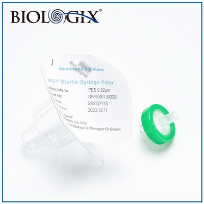 Sterile Syringe Filter-PES, 0.22um Pore Size (Female Luer Lock + Male Luer Slip) 100/Pack, 400/Case