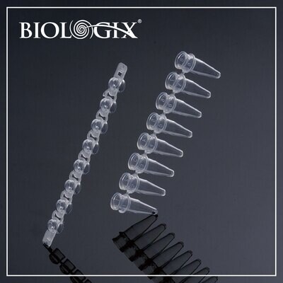 Biologix 0.2ml, 8-strip PCR Tubes with Strip Caps, Clear, 125/Pack, 1250/Case