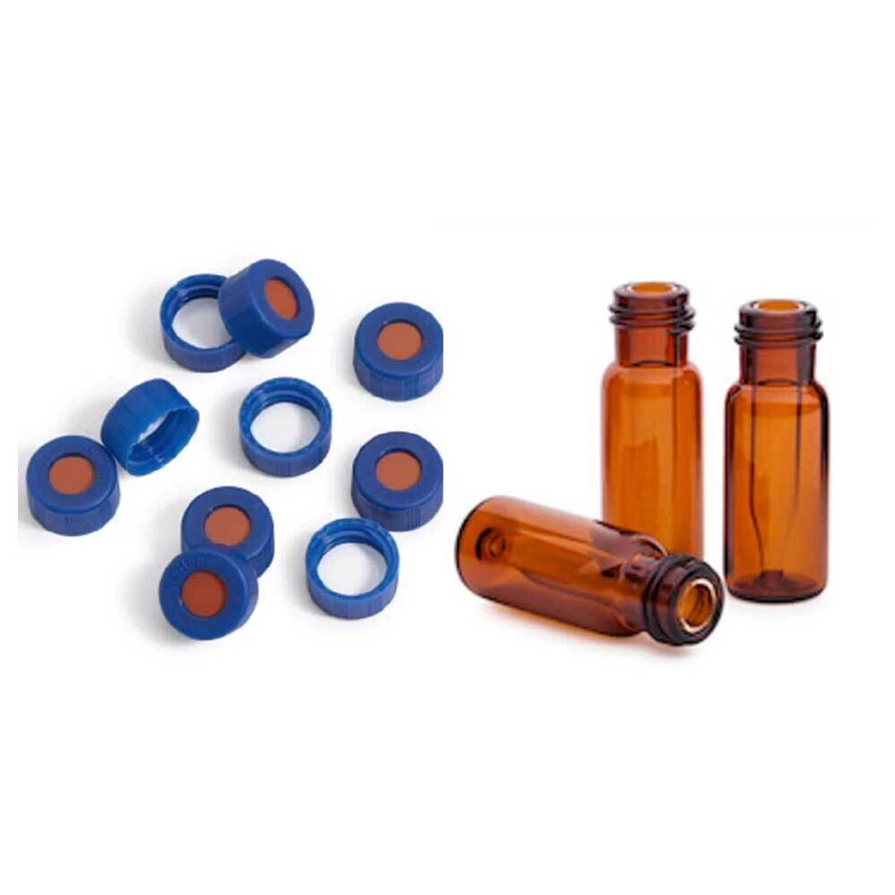 HPLC Chromatography Vails (2mL, Amber Glass) & Inserts (Pre-assemble) & Caps Kit, 100/PK