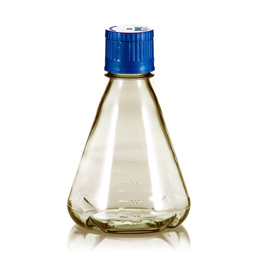 500ml Autoclavable PC Erlenmeyer Culture Flask, Baffled/ Flat Base, 12/Tray, 48/Case