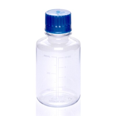 300ml Autoclavable PC Bottle, Clear, Narrow Mouth, Round,  24/Tray, 96/Case