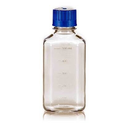 500ml Autoclavable PC Bottle, With Regular PP Cap, Clear, Narrow Mouth, Square,  12/Tray, 72/Case