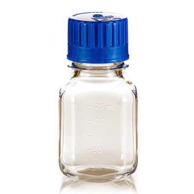 125ml PETG media bottle, sterile, Tamper-Evident/Standard Cap PE, 24/Tray, 144/Case