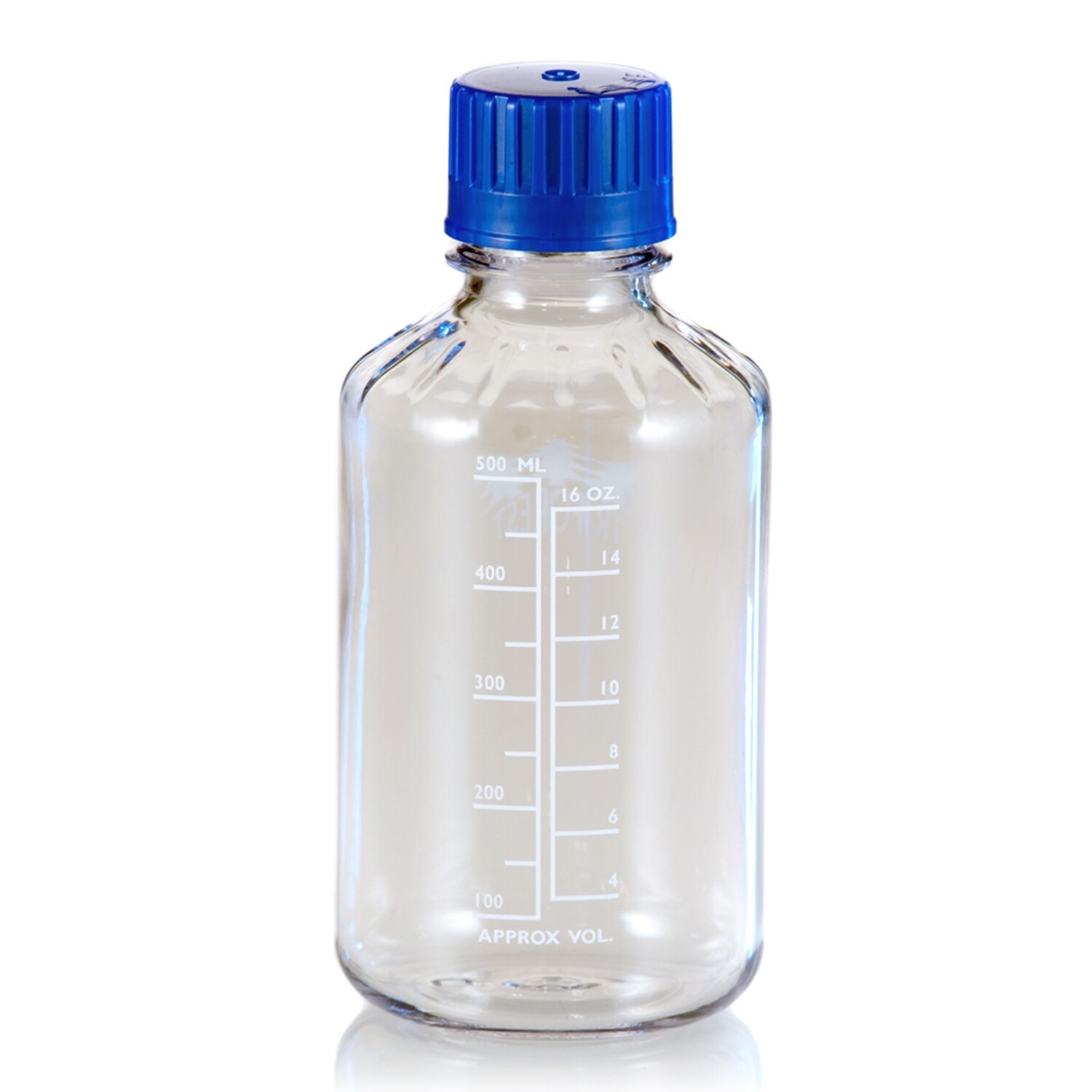 Autoclavable PC Bottle, Regular PP Cap, Clear, Narrow Mouth, Round, 500ml, 12/Pack, 72/Case