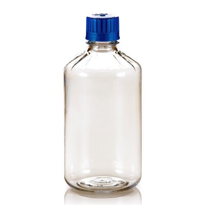 Autoclavable PC Bottle, Regular PP Cap, Clear, Narrow Mouth, Round, 1000ml, 12/Pack, 48/Case