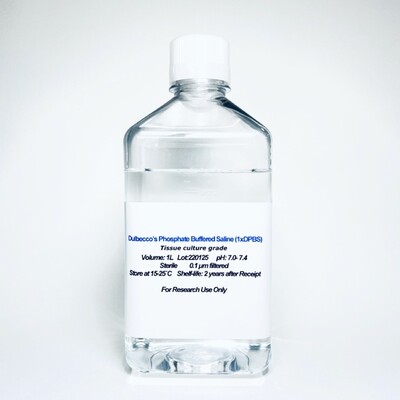 1x Dulbecco’s Phosphate Buffered Saline (DPBS) Without Calcium, and magnesium, Sterile for Cell Culture