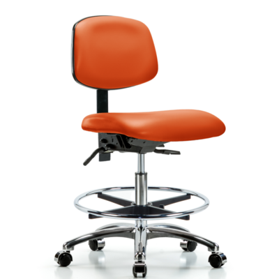 Vinyl Chair Chrome - Medium Bench Height with Chrome Foot Ring & Casters in Orange Kist Trailblazer Vinyl