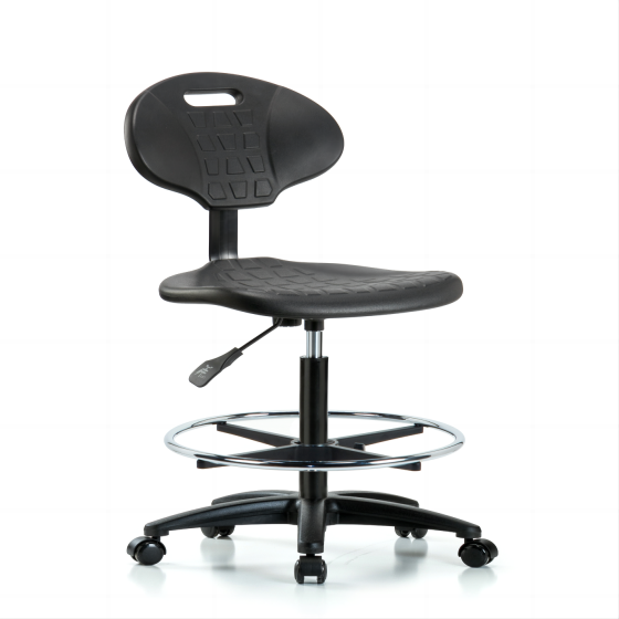 Erie Polyurethane Chair High Bench Height with Chrome Foot Ring & Casters in Black Polyurethane