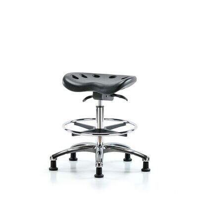 Polyurethane ESD Tractor Sit-Stand Stool Chrome - Medium Bench Height with Chrome Foot Ring & ESD Stationary Glides in ESD Black Polyurethane