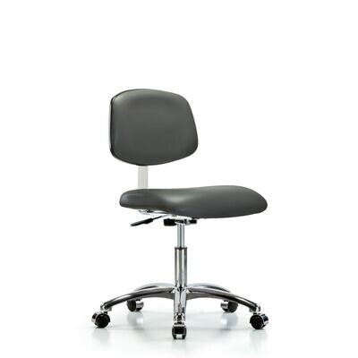 Class 10 Clean Room Vinyl Chair Chrome - Desk Height with Casters in Carbon Supernova™ Vinyl