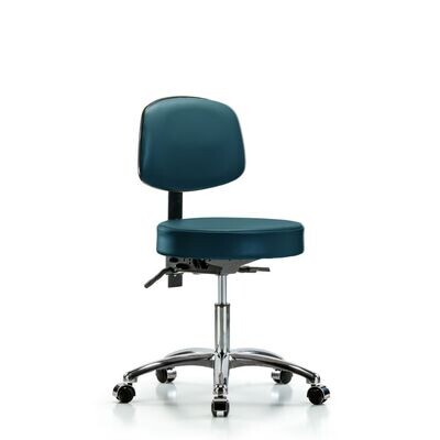 Vinyl Stool with Back Chrome - Desk Height with Casters in Marine Blue Supernova™ Vinyl