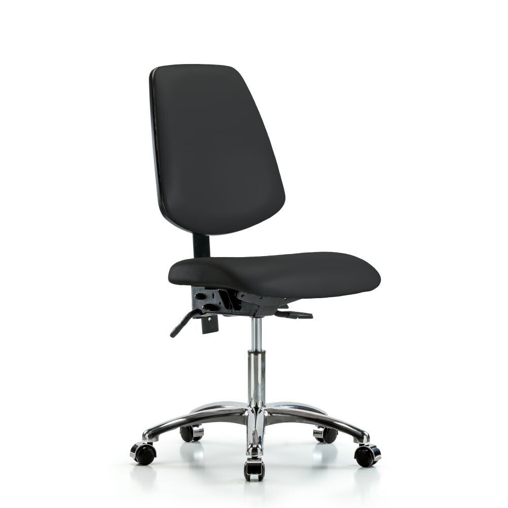 Vinyl Chair Chrome - Desk Height with Medium Back & Casters in Black Trailblazer™ Vinyl