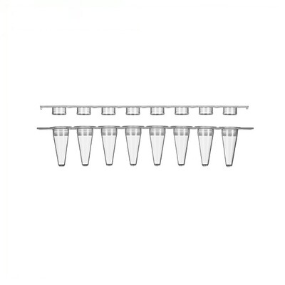 0.1ml 8 Strip PCR Tubes Flat caps Clear/White tubes, 125/Pack, 1250/Case