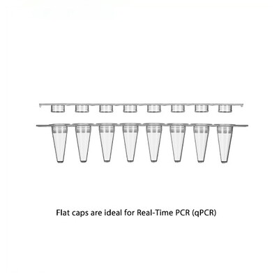 0.1ml 8 Strip PCR Tubes Flat caps Clear/White tubes, 125/Pack, 1250/Case