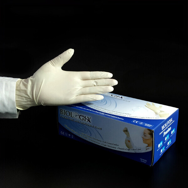 Biologix Disposable Latex Gloves, S M L , Natural Off-White, 100/Pack, 1000/Case