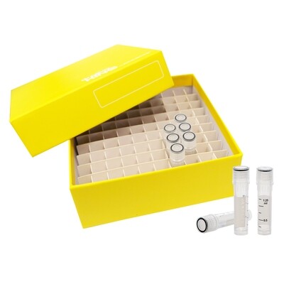 Cryogenic Vials Combo-2.0 mL Vials  (2000/Case) & Cryogenic Cardboard Box (2in,  81-Well,  Assorted Colors,  20 Pcs )