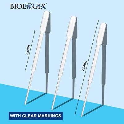 Biologix 3ml Transfer Pipettes, 183mm Individually Wrapped, 500/Pack, 2000/Case