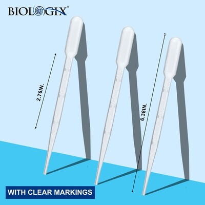 Biologix 1ml/3ml Transfer Pipettes, Individually Wrapped, 500/Pack, 2000/Case
