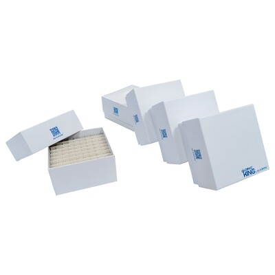 CryoKING® Cardboard Freezer Boxes-3in (81-Well, 100-Well , Premium White) 5/Bag, 100/Case