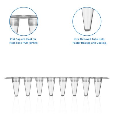 0.1ml 8-Strip PCR Tubes | Flat Caps | Biologix®