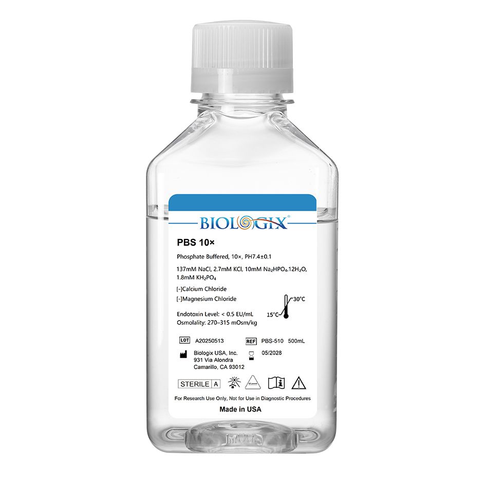 Biologix® PBS Buffer (10×), pH7.4, Sterile, 500mL/ Bottle, 10 Bottles/Case