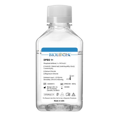 Biologix® DPBS Buffer (without Ca2+&amp;Mg2+) (1×), pH7.4, Sterile, Low Endotoxin, 500mL/ Bottle, 10 Bottles/Case